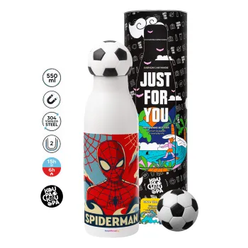 Spiderman kid, Μπάλα ποδοσφαίρου μεταλλικό παγούρι θερμός, διπλού τοιχώματος, 550ml