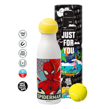 Spiderman kid, Μπάλα τένις μεταλλικό παγούρι θερμός, διπλού τοιχώματος, 550ml