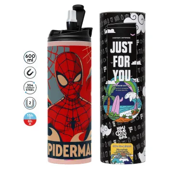 Spiderman kid, Tumbler ποτήρι θερμό ΡΟΖ από ανοξείδωτο ατσάλι 600ml