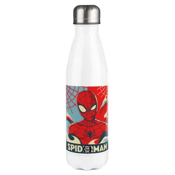 Spiderman kid, Μεταλλικό παγούρι θερμός Λευκό (Stainless steel), διπλού τοιχώματος, 500ml