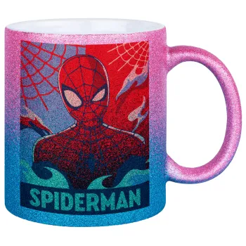 Spiderman kid, Κούπα Χρυσή/Μπλε Glitter, κεραμική, 330ml