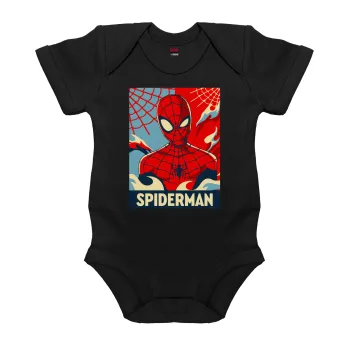 Spiderman kid, Βρεφικό φορμάκι μωρού, 0-18 μηνών, ΜΑΥΡΟ, 100% Organic Cotton, κοντομάνικο