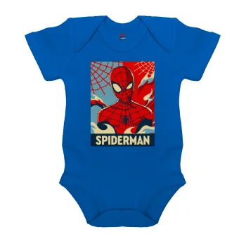 Spiderman kid, Βρεφικό φορμάκι μωρού, Μπλε Κοβαλτίου, 100% Organic Cotton, κοντομάνικο