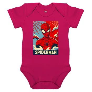 Spiderman kid, Βρεφικό φορμάκι μωρού, 0-18 μηνών, ΡΟΖ, 100% Organic Cotton, κοντομάνικο