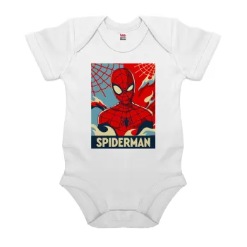 Spiderman kid, Βρεφικό φορμάκι μωρού, 0-24 μηνών, ΛΕΥΚΟ, 100% Organic Cotton, κοντομάνικο