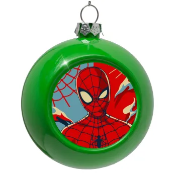 Spiderman kid, Green Christmas tree ornament bauble 8cm