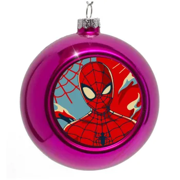 Spiderman kid, Στολίδι Χριστουγεννιάτικη μπάλα δένδρου Μωβ 8cm