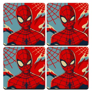 Spiderman kid, ΣΕΤ 4 Σουβέρ ξύλινα τετράγωνα (9cm)