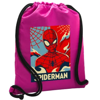 Spiderman kid, Τσάντα πλάτης πουγκί GYMBAG Φούξια, με τσέπη (40x48cm) & χονδρά κορδόνια