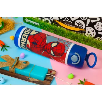 Spiderman kid, Easter candle, Childrens hot water bottle, stainless steel, with safety straw, BLUE (500ml)