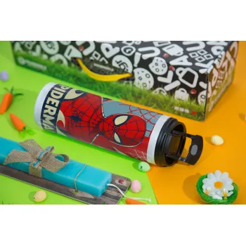 Spiderman kid, Easter candle,Travel Tumbler 2 Lids, with metal straw & cleaning brush & aromatic flat candle (30cm) (BLUE)