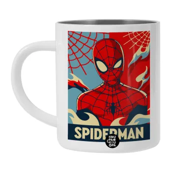 Spiderman kid, Λευκή Ανοξείδωτη Μεταλλική Κούπα 450ml - Διπλού Τοιχώματος 