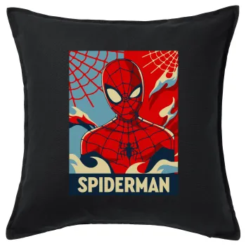 Spiderman kid, Μαξιλάρι καναπέ Μαύρο 100% βαμβάκι, περιέχεται το γέμισμα (50x50cm)
