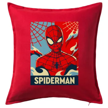 Spiderman kid, Μαξιλάρι καναπέ Κόκκινο 100% βαμβάκι, περιέχεται το γέμισμα (50x50cm)
