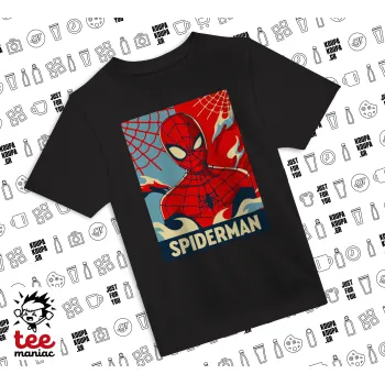 Spiderman kid, Άνετο παιδικό T-Shirt ΜΑΥΡΟ από 100% βαμβάκι, για κάθε μέρα. Vegan & OEKO-TEX πιστοποιημένο.