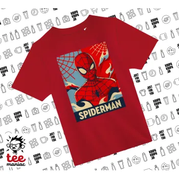 Spiderman kid, Άνετο παιδικό T-Shirt ΚΟΚΚΙΝΟ από 100% βαμβάκι, για κάθε μέρα. Vegan & OEKO-TEX πιστοποιημένο.