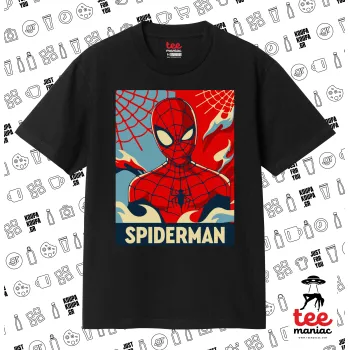 Spiderman kid, Κλασικό T-Shirt, διπλής ραφής, χωρίς πλευρικές ραφές ΜΑΥΡΟ από 100% βαμβάκι. Vegan & OEKO-TEX πιστοποιημένο.