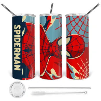 Spiderman kid, Tumbler ποτήρι θερμό από ανοξείδωτο ατσάλι 600ml, με μεταλλικό καλαμάκι & βούρτσα καθαρισμού