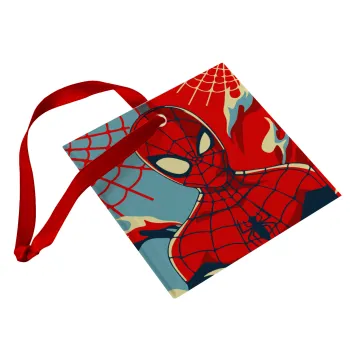 Spiderman kid, Στολίδι Χριστουγεννιάτικο στολίδι γυάλινο τετράγωνο 9x9cm
