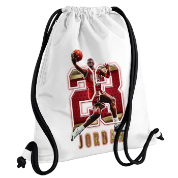 Jordan 23, Τσάντα πλάτης πουγκί GYMBAG λευκή, με τσέπη (40x48cm) & χονδρά κορδόνια
