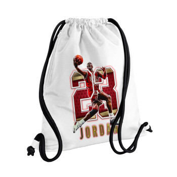Jordan 23, Backpack pouch GYMBAG white, with pocket (40x48cm) & thick cords