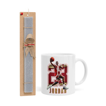 Jordan 23, Πασχαλινή Λαμπάδα με Κούπα κεραμική (330ml) & κερί αρωματικό πλακέ (30cm) (ΓΚΡΙ)