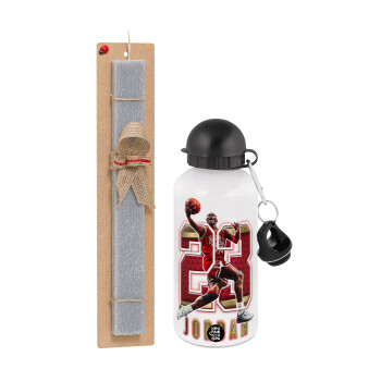 Jordan 23, Πασχαλινή Λαμπάδα με παγούρι μεταλλικό  αλουμινίου (500ml) & κερί αρωματικό πλακέ (30cm) (ΓΚΡΙ)