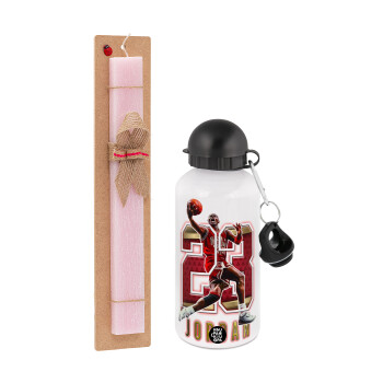 Jordan 23, Πασχαλινή Λαμπάδα με παγούρι μεταλλικό αλουμινίου (500ml) & κερί αρωματικό πλακέ (30cm) (ΡΟΖ)