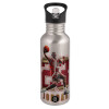 Water bottle Silver with straw, stainless steel 600ml