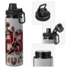 Metallic water bottle with safety cap, 850ml aluminum