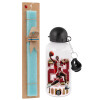 Easter Set, metallic aluminum water bottle (500ml) & scented flat candle (30cm) (TURQUOISE)