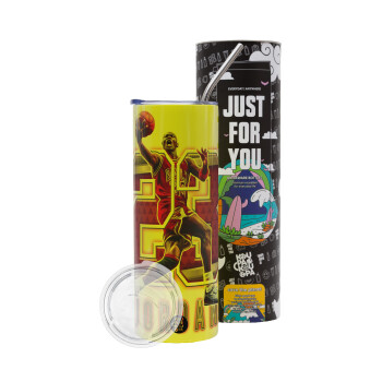 Jordan 23, Neon Yellow Travel Tumbler θερμό, μεταλλικό καλαμάκι(Ανωξείδωτο 304 Food grade, BPA free, 600ml)