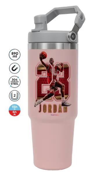 Jordan 23 — ΡΟΖ Travel Tumbler Θερμός με χερούλι και καλαμάκι 890ml