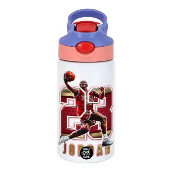 Jordan 23, Children's hot water bottle, stainless steel, with safety straw, pink/purple (350ml)