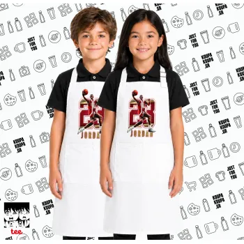 Jordan 23, Λευκή ΠΑΙΔΙΚΗ Ποδιά μακριά Σεφ ολόσωμη με τσέπες