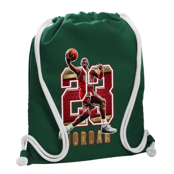 Jordan 23, Τσάντα πλάτης πουγκί GYMBAG BOTTLE GREEN, με τσέπη (40x48cm) & χονδρά λευκά κορδόνια