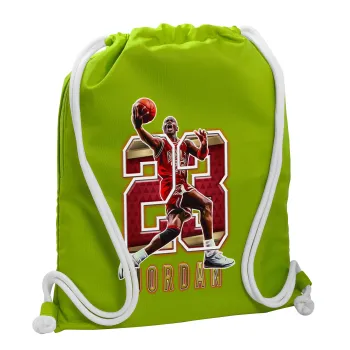Jordan 23, Τσάντα πλάτης πουγκί GYMBAG LIME GREEN, με τσέπη (40x48cm) & χονδρά κορδόνια