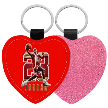Jordan 23, Μπρελόκ PU δερμάτινο glitter καρδιά ΡΟΖ