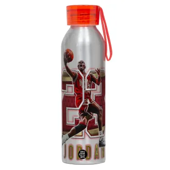 Jordan 23, Αλουμινένιο Αθλητικό Μπουκάλι 650ml – Ασημί με Κόκκινο Καπάκι και Λουράκι Σιλικόνης