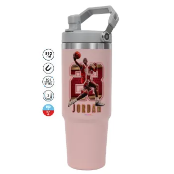 Jordan 23, Pink color, 890ml (30oz) stainless Steel Tumbler with Handle