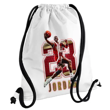 Jordan 23, Τσάντα πλάτης πουγκί GYMBAG λευκή, με τσέπη (40x48cm) & χονδρά κορδόνια