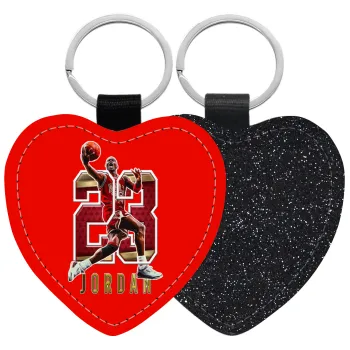 Jordan 23, Μπρελόκ PU δερμάτινο glitter καρδιά ΜΑΥΡΟ