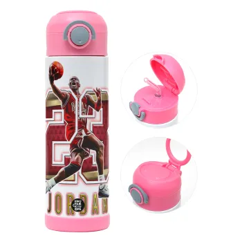 Jordan 23, Παιδικό παγούρι θερμό, ανοξείδωτο, με καλαμάκι ασφαλείας, ΡΟΖ (500ml)