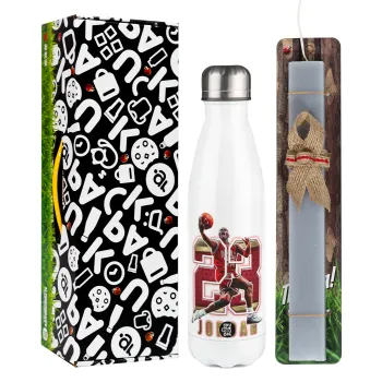 Jordan 23, Easter candle, metallic white thermos bottle (500ml) & aromatic flat candle (30cm) (GRAY)
