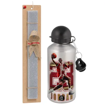 Jordan 23, Easter Set, metallic silver aluminum water bottle (500ml) & aromatic flat Easter candle (30cm) (GRAY)