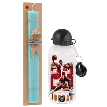 Jordan 23, Easter Set, metallic aluminum water bottle (500ml) & scented flat candle (30cm) (TURQUOISE)