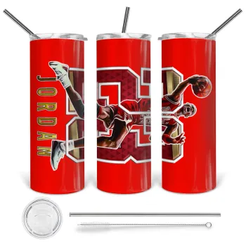 Jordan 23, Tumbler ποτήρι θερμό από ανοξείδωτο ατσάλι 600ml, με μεταλλικό καλαμάκι & βούρτσα καθαρισμού