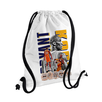 Kobe Bryant, Backpack pouch GYMBAG white, with pocket (40x48cm) & thick cords