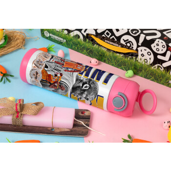 Kobe Bryant, Πασχαλινή Λαμπάδα με Παιδικό παγούρι θερμό, ανοξείδωτο, με καλαμάκι ασφαλείας, ΡΟΖ (500ml)