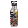 Water bottle Silver with straw, stainless steel 600ml